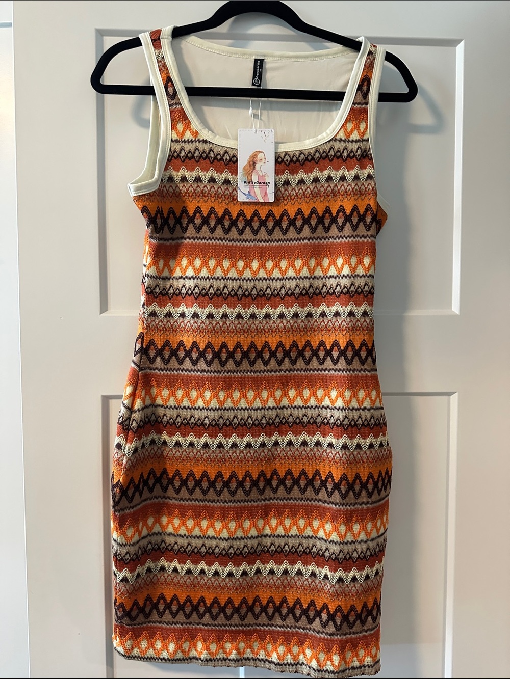 Women’s Orange Patterned Knit Mini Dress - Unbranded